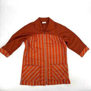 Vintage 60s 70s Fast Food Employee‎ Uniform Smock Rust Striped Size S